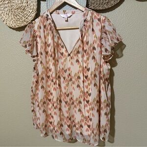 LC Lauren Conrad Pink and Brown Patterned Blouse